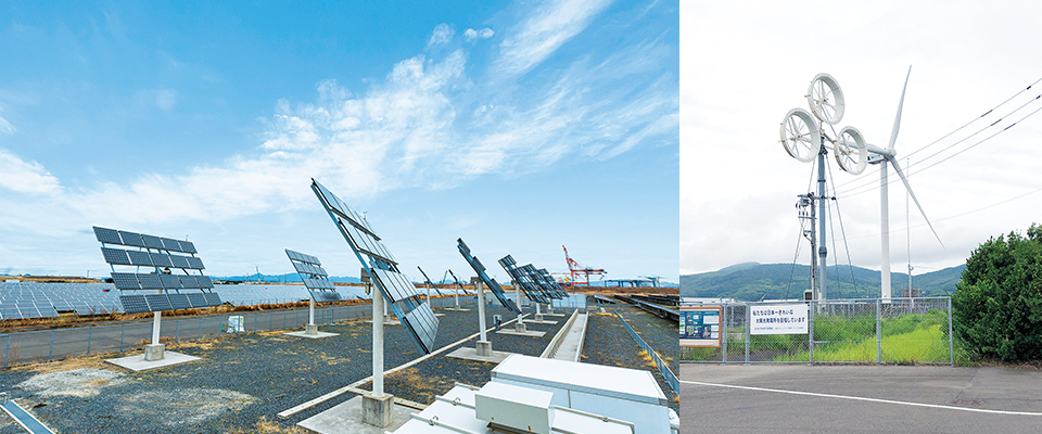 太陽光発電と風力発電の写真 太陽光発電と風力発電の写真