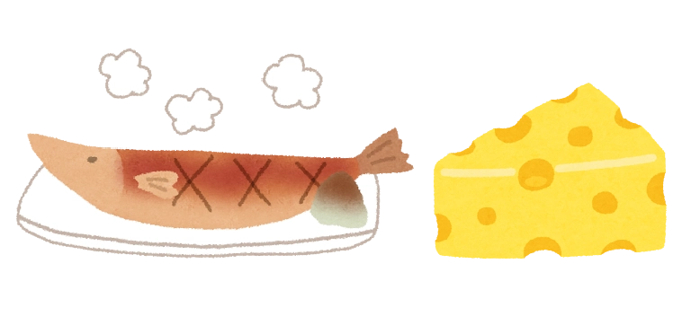 焼き魚やチーズのイラスト