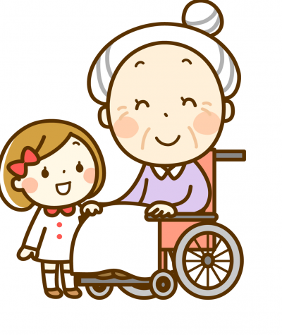 車いすのお年寄りと孫