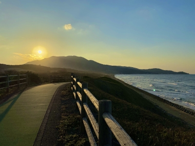 自転車道と夕日